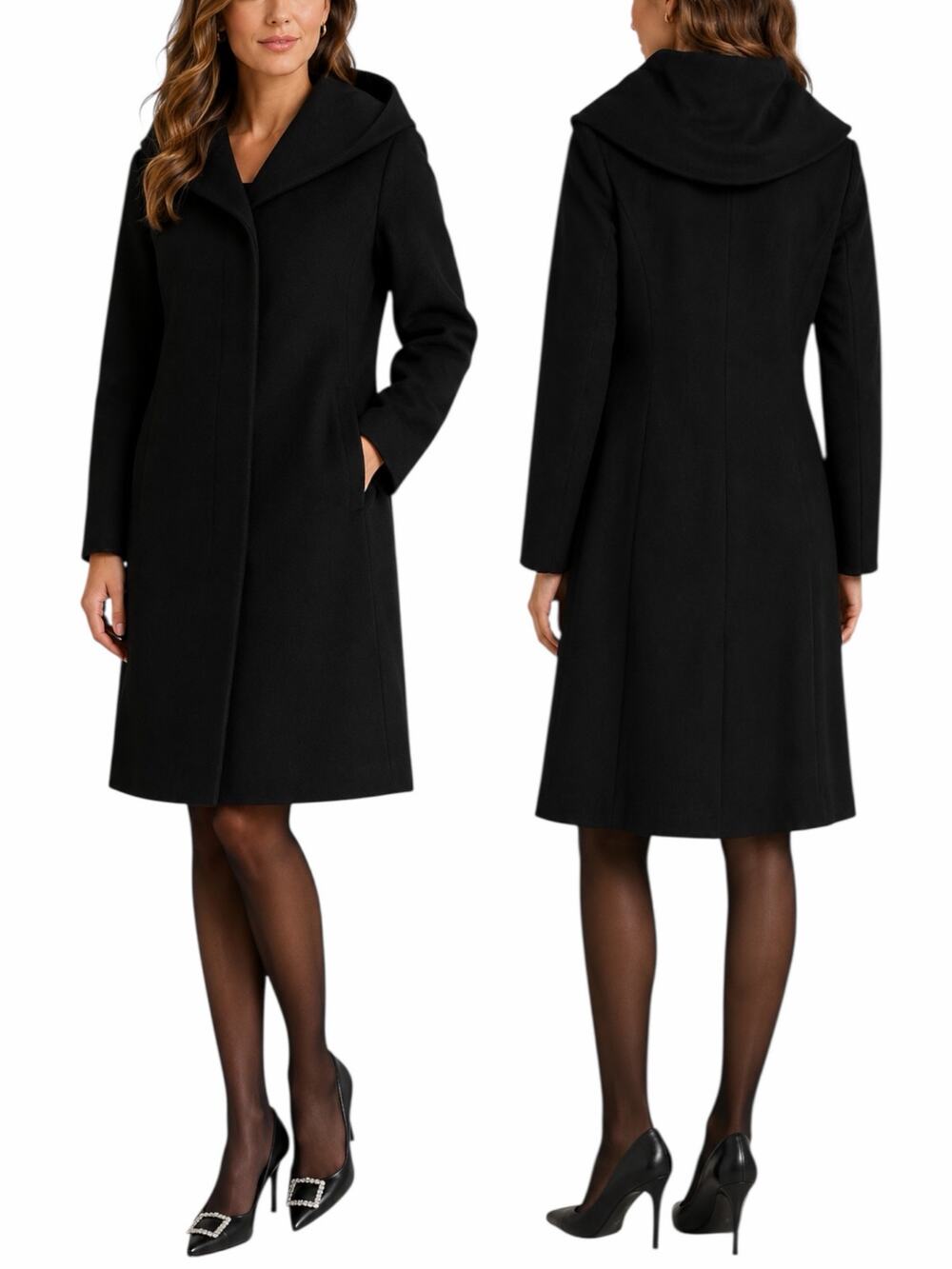 Cole Haan Single Breasted Wool Blend Long Coat Black Size 8